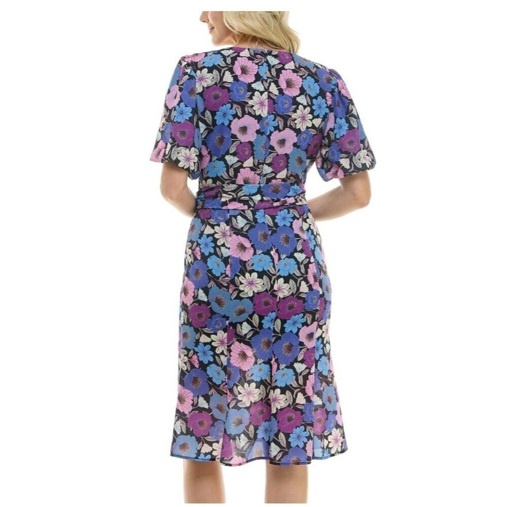 NWT Nicole Miller Floral Black Pink Blue White Fit/Flare Dress Size M Lined - Picture 11 of 11
